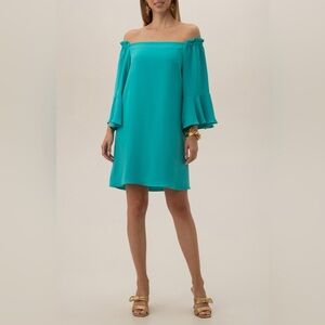 NEW Trina Turk Knox Off Shoulder Dress~Tranquil Turquoise ~ Medium ~ MSRP $258